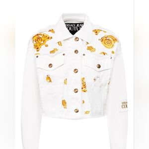 Versace Jeans White and Gold Women's Jacket, Baroque Print NWT,